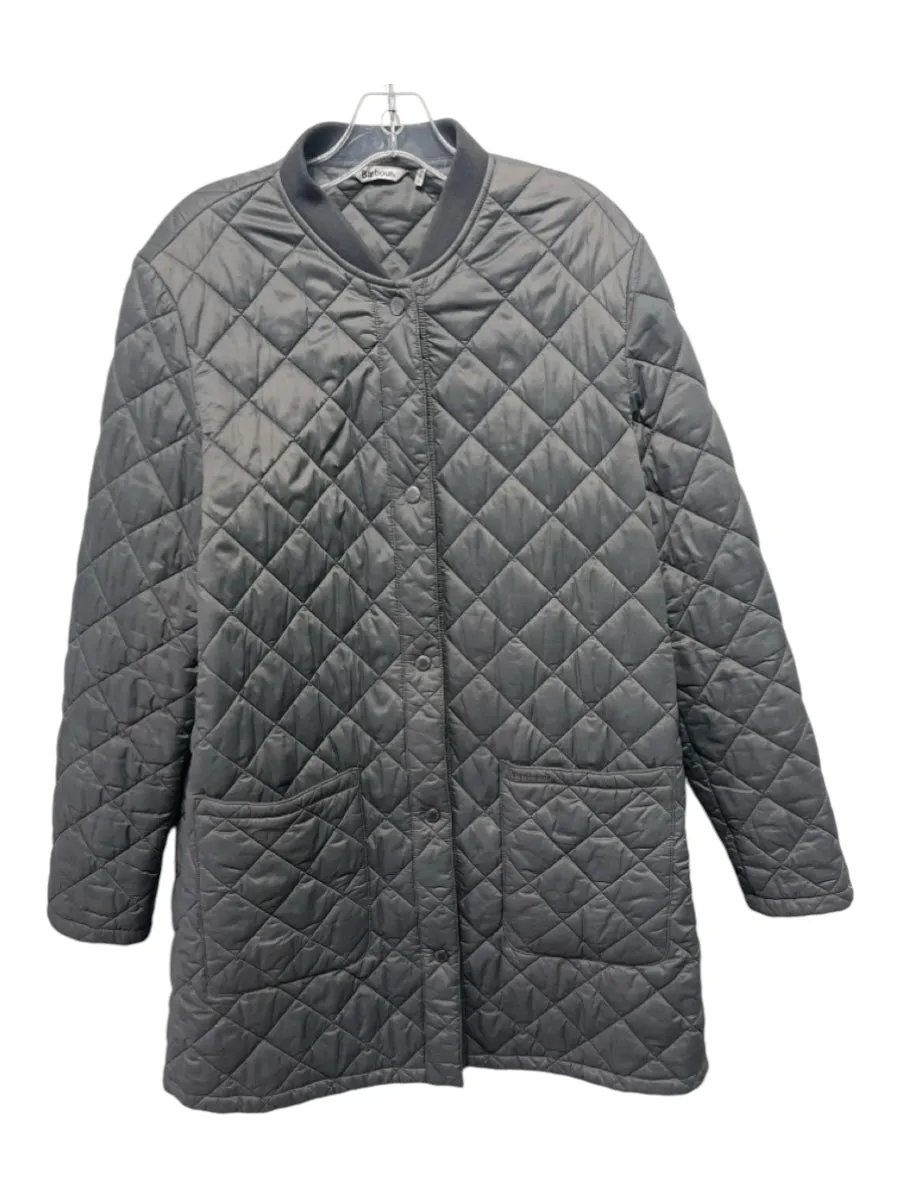Barbour Size 10 Gray Nylon Quilted Button Up Front Pocket Coat