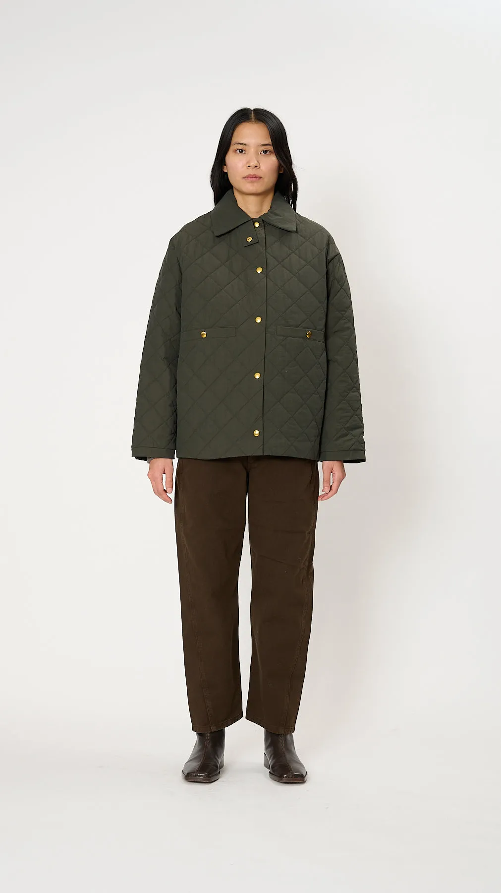 Blouson Long Taffeta Jacket in Dark Green