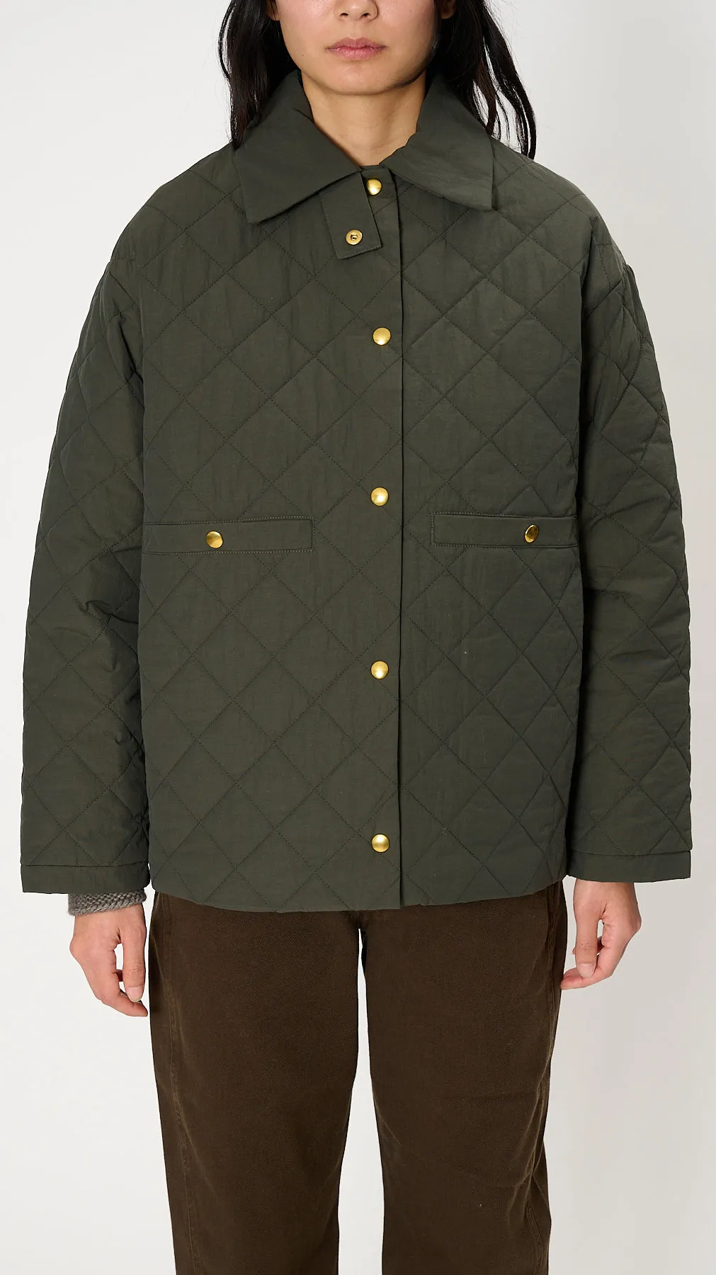 Blouson Long Taffeta Jacket in Dark Green