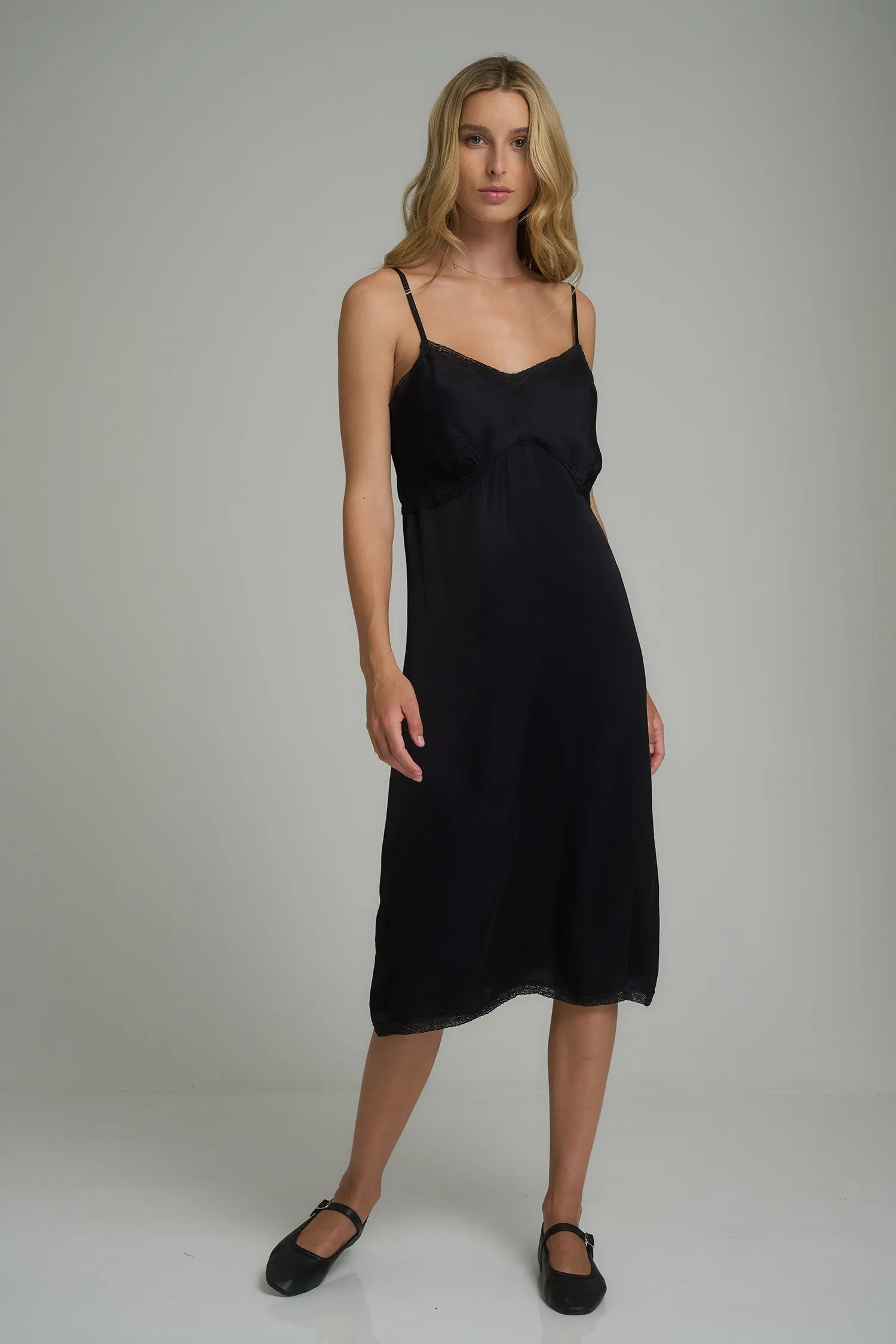 Featherstone Lace Slip Dress - Black