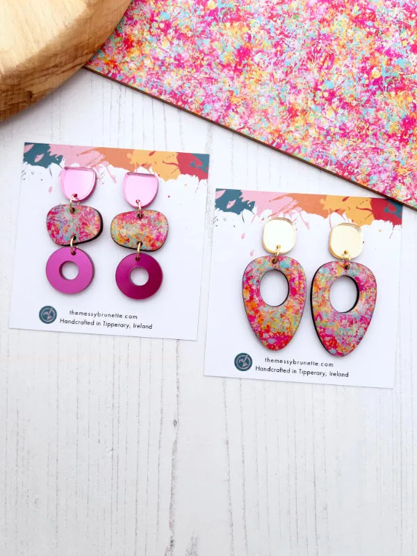 Pink Abstract Party Earrings in 2 Styles