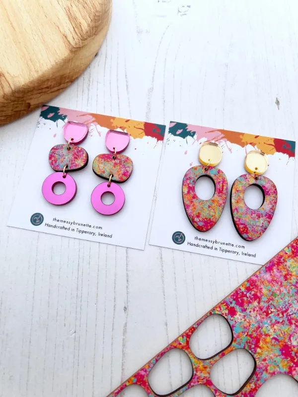 Pink Abstract Party Earrings in 2 Styles