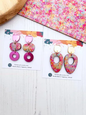 Pink Abstract Party Earrings in 2 Styles