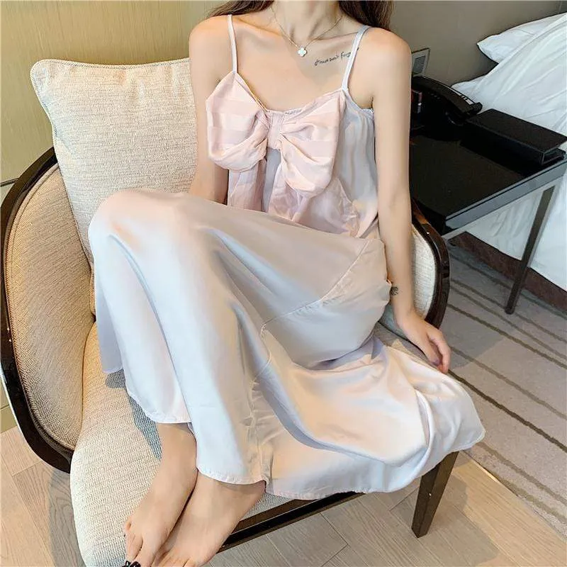 Women's Cute Bowknot Mid-length Slip Dress Pajamas