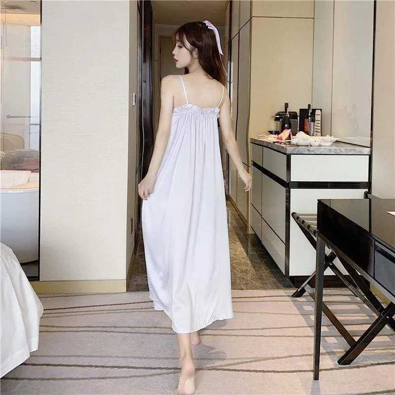 Women's Cute Bowknot Mid-length Slip Dress Pajamas